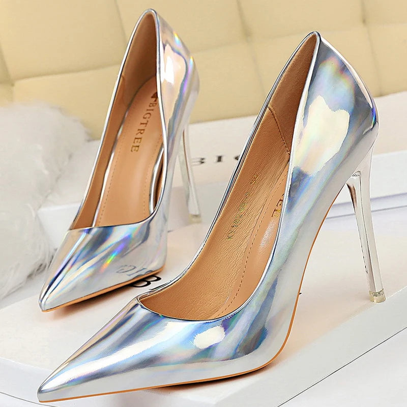 Shoes Pumps Patent Leather High Heels Stiletto Black Women Heels