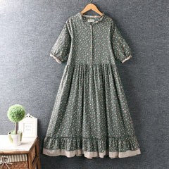 Summer Sweet Fresh Round Collar Double-layer Floral Dress S