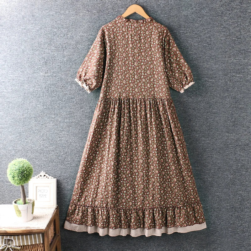 Summer Sweet Fresh Round Collar Double-layer Floral Dress S