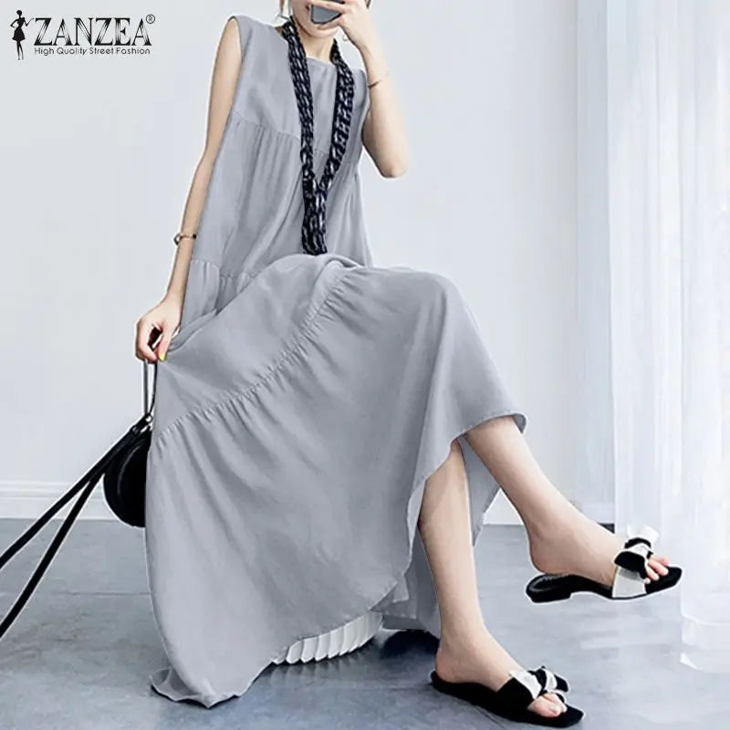 Stylish Ruffle Sundress Solid Summer Dress Casual