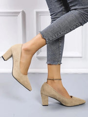 Pumps Shoes 7cm Chunky Suede Square Heels Plus Size