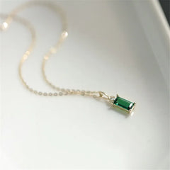 Simple Square Green Crystal Pendant Clavicle Chain Necklace