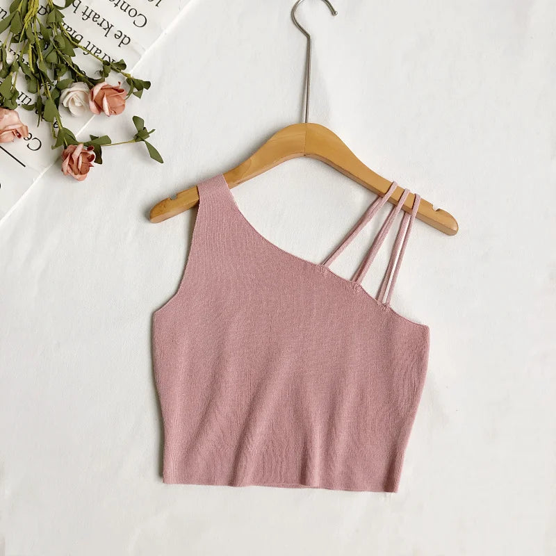 Women Plain Crop Tops Camisoles Off Shoulder