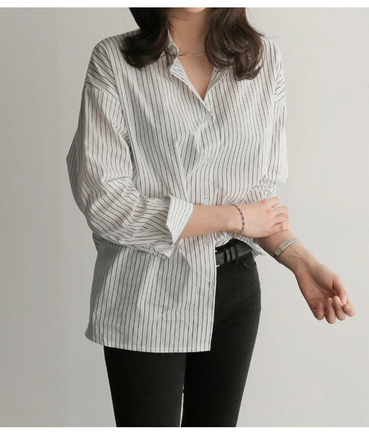 Shirt Blouse Fashion Stripe Office Button Up Shirt Long Sleeve