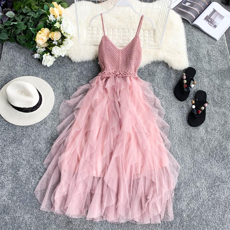 Sleeveless Sling Gauze Tulle Long Dresses