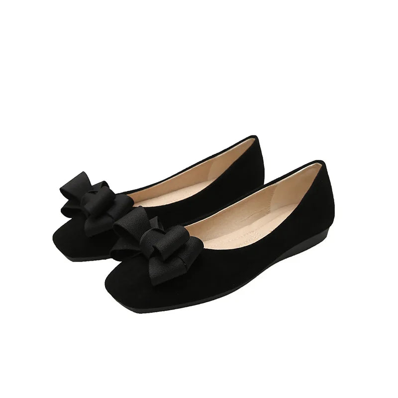 Flat shoes women fashion butterfly-knot square toe