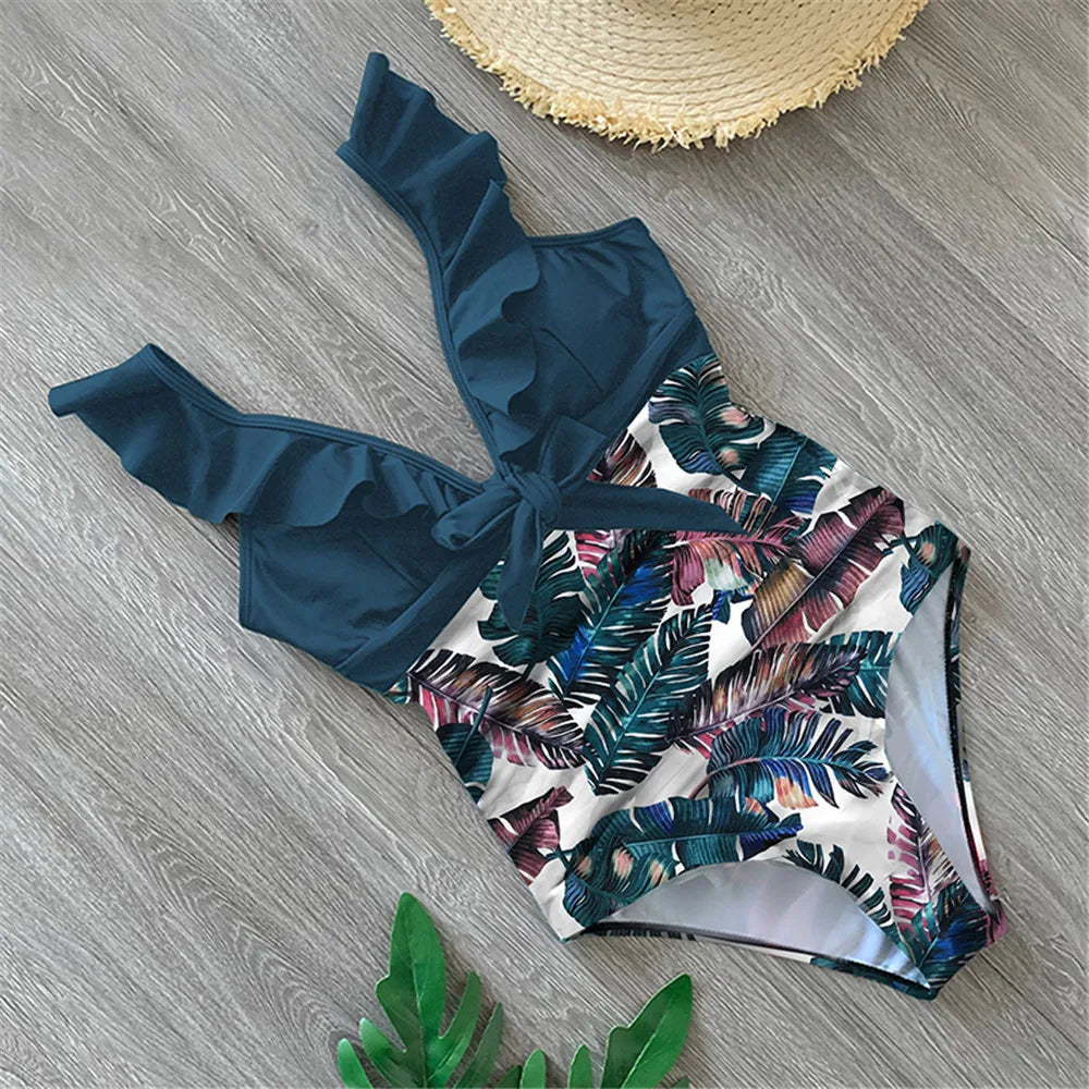 One Piece Swimsuit Ruffle  Swimwear Women Monokini Bodysuit