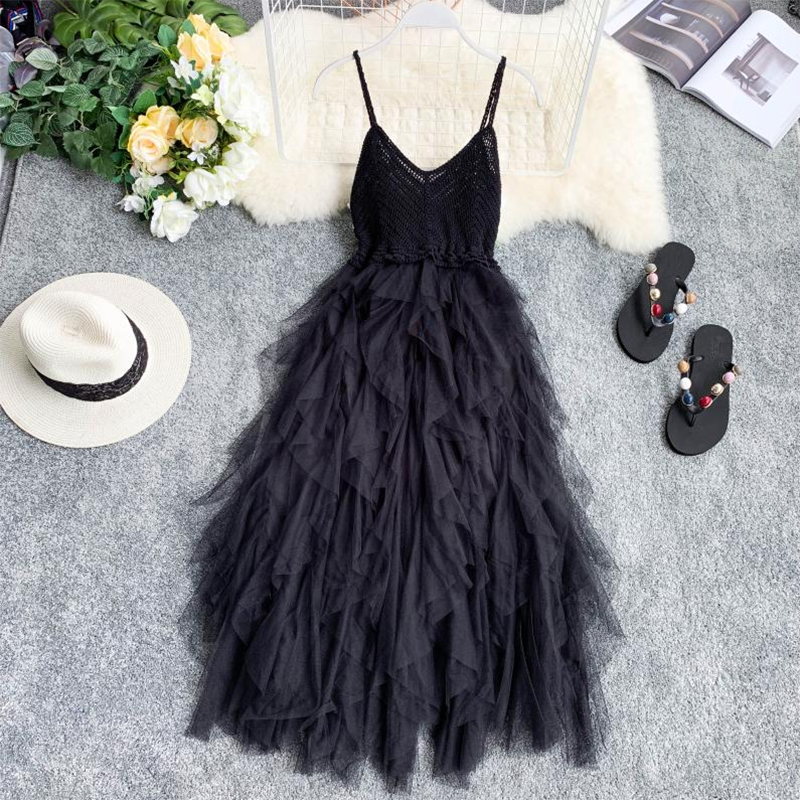 Sleeveless Sling Gauze Tulle Long Dresses