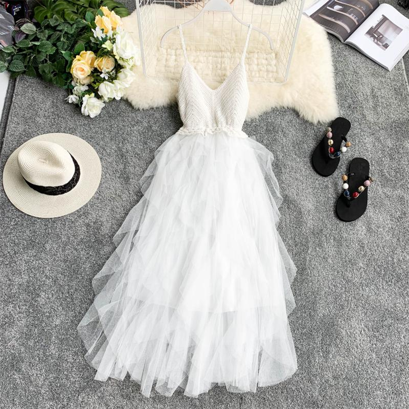 Sleeveless Sling Gauze Tulle Long Dresses