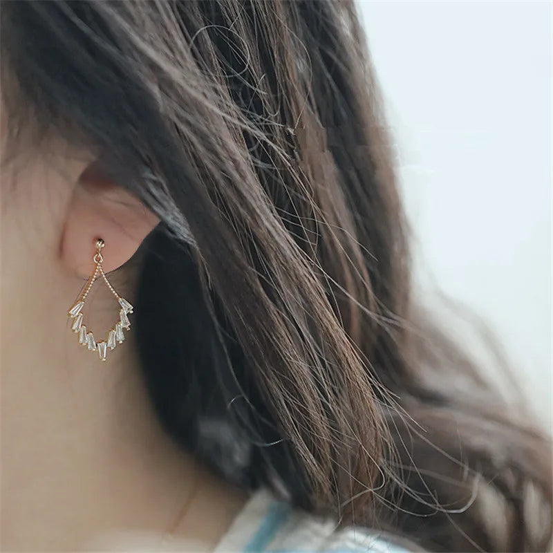 Geometric Crystal Earrings Women Light Plating  Jewelry Gift