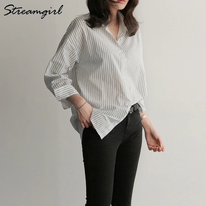 Shirt Blouse Fashion Stripe Office Button Up Shirt Long Sleeve