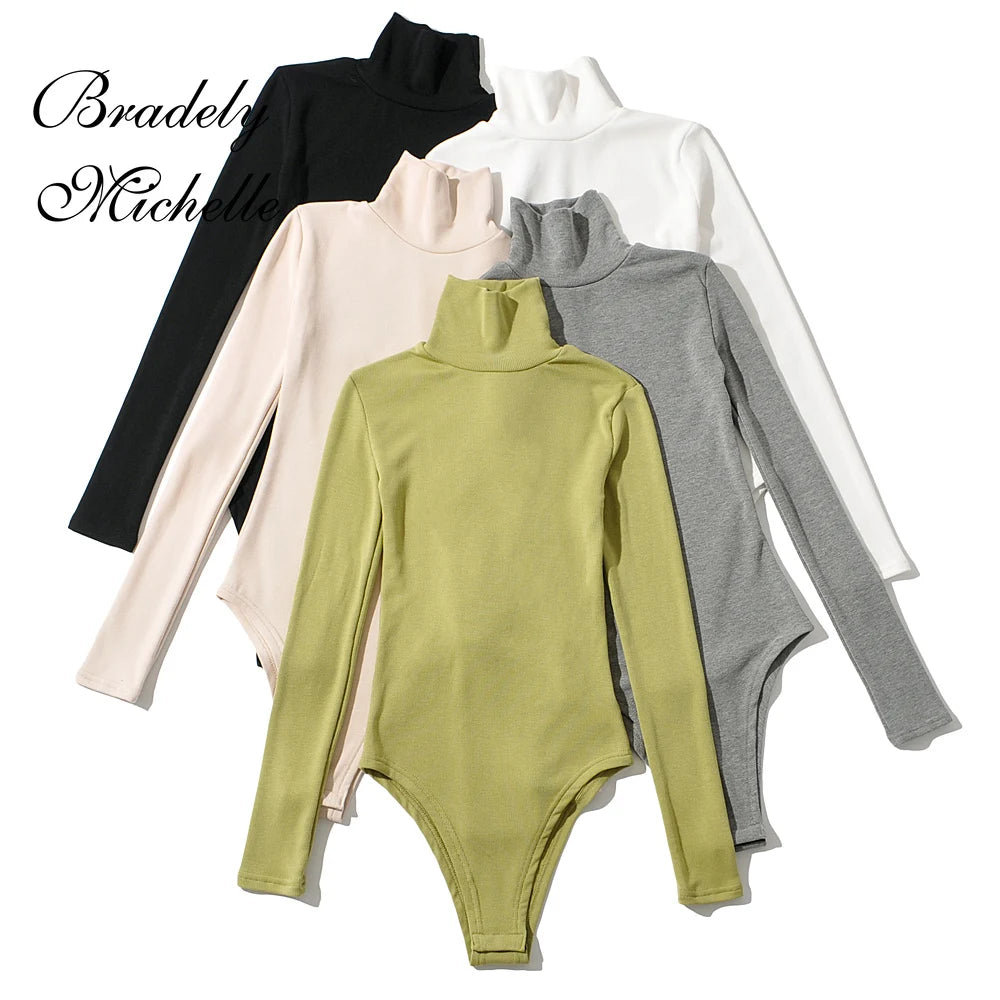 Casual High Collar Long-sleeve Knitted Bodysuits