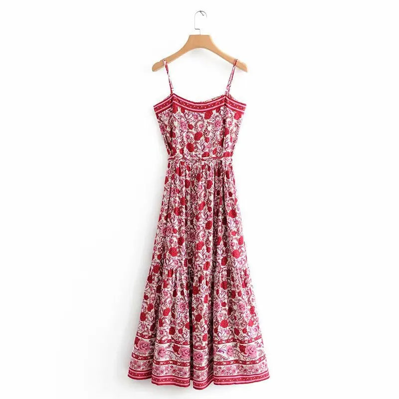 BOHO Gypsy sleeveless rayon floral print sundress maxi strap dress