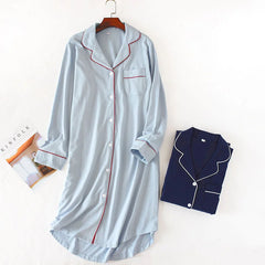 Long Knit Cotton Sleep Tops Cardigan Long Sleeve Nightgowns