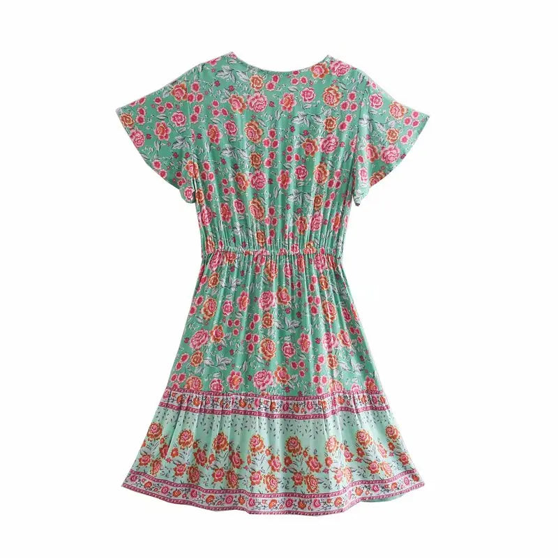 Floral Boho Mini Dress Vintage Women Dress