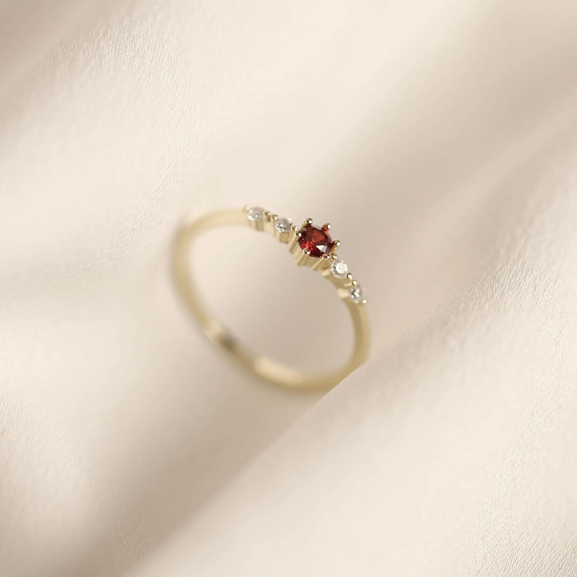 Simple Red Crystal Ring Women Small Cute Plated Jewelry