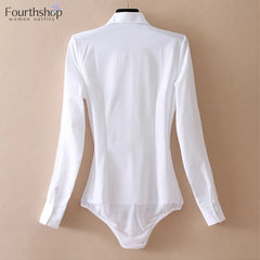 Fashion Office Lady Bodysuit Elegant Business Work Body Shirt Long