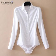 Fashion Office Lady Bodysuit Elegant Business Work Body Shirt Long