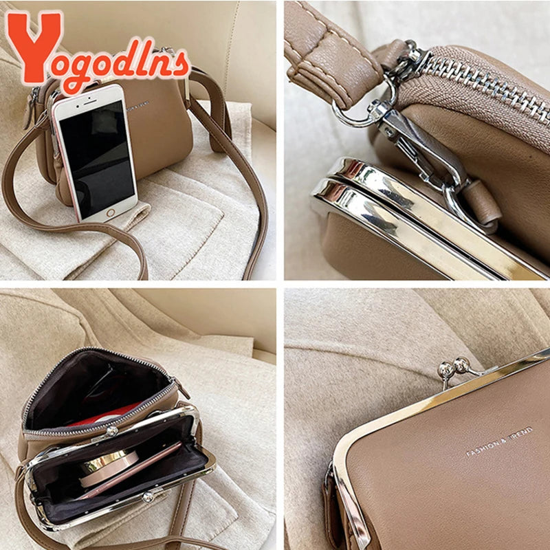 Simple Solid Color Shoulder Bag Female PU Leather Crossbody Bag