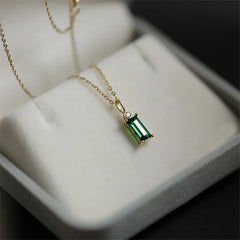 Simple Square Green Crystal Pendant Clavicle Chain Necklace