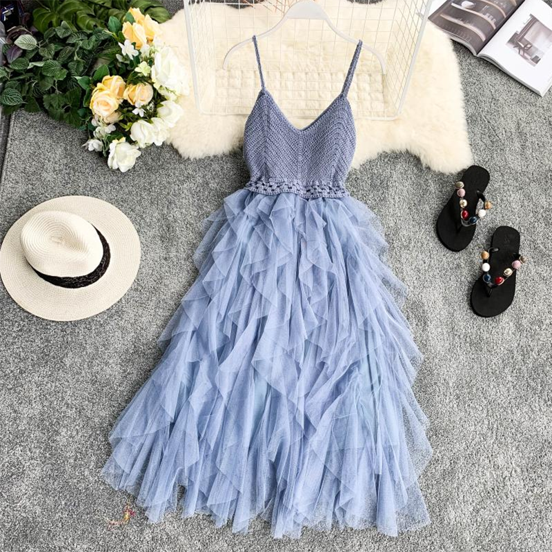 Sleeveless Sling Gauze Tulle Long Dresses