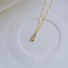 Small Square Diamond Pendant Gold Plating Necklace Fashion