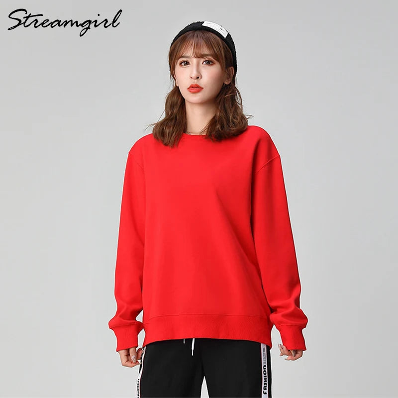 Sweatshirts Top Vintage Oversize Cotton Women Pullovers