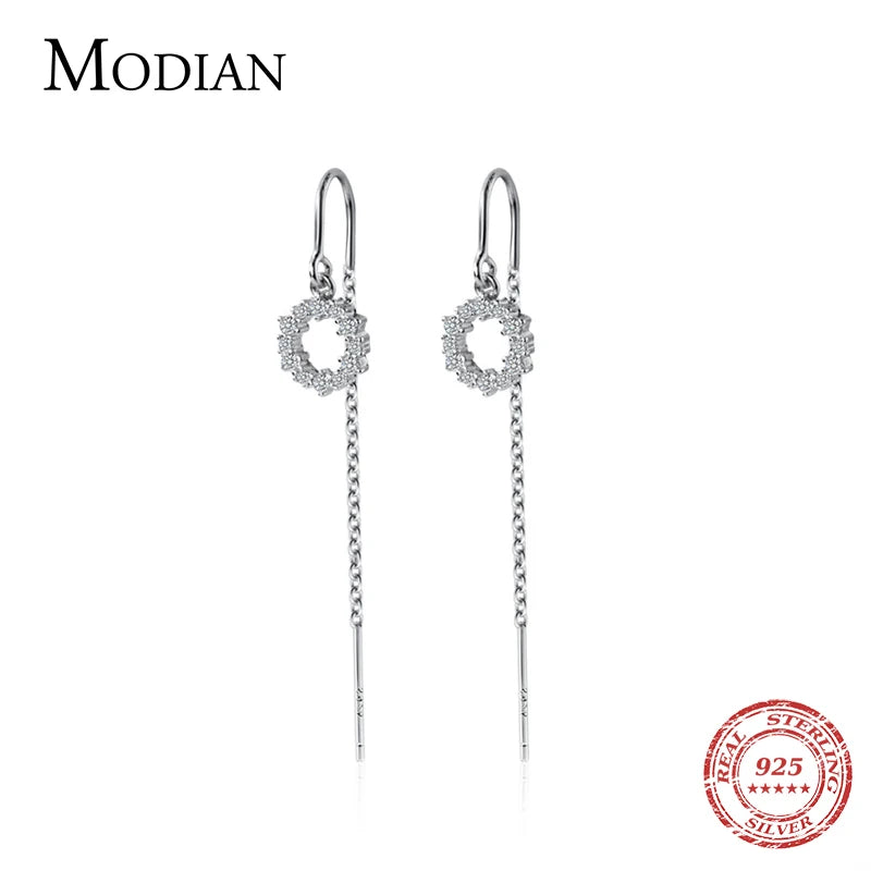 Sparkling Round Clear CZ Drop Dangle Sterling Silver Earrings