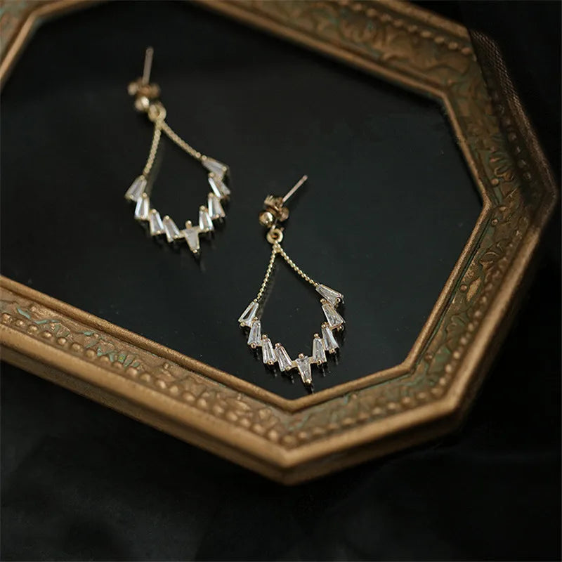 Geometric Crystal Earrings Women Light Plating  Jewelry Gift