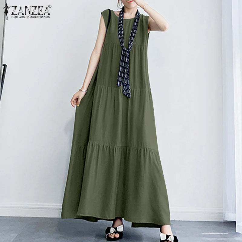 Stylish Ruffle Sundress Solid Summer Dress Casual