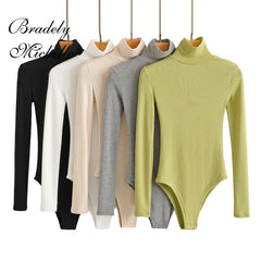 Casual High Collar Long-sleeve Knitted Bodysuits