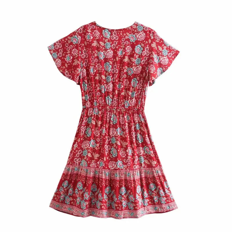 Floral Boho Mini Dress Vintage Women Dress