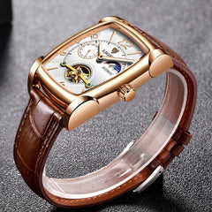 Square Watch for Men Clock Genuine Leather Waterproof