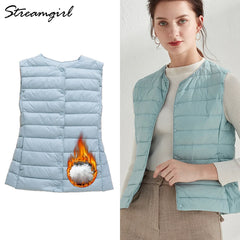 Down Vest Women Outerwear Ultra Light Jacket Sleeveless Ultra Thin