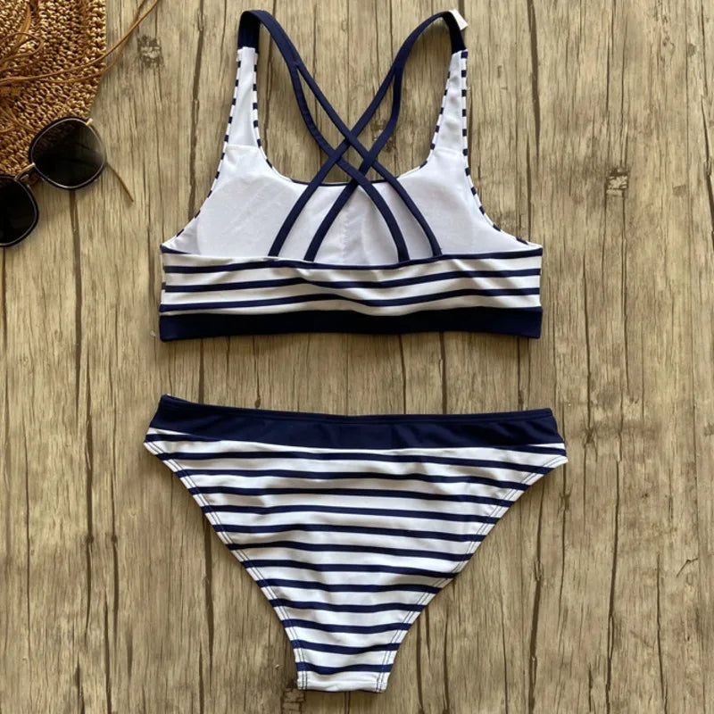 Striped Swimsuit Bikinis Push Up Swimwear W