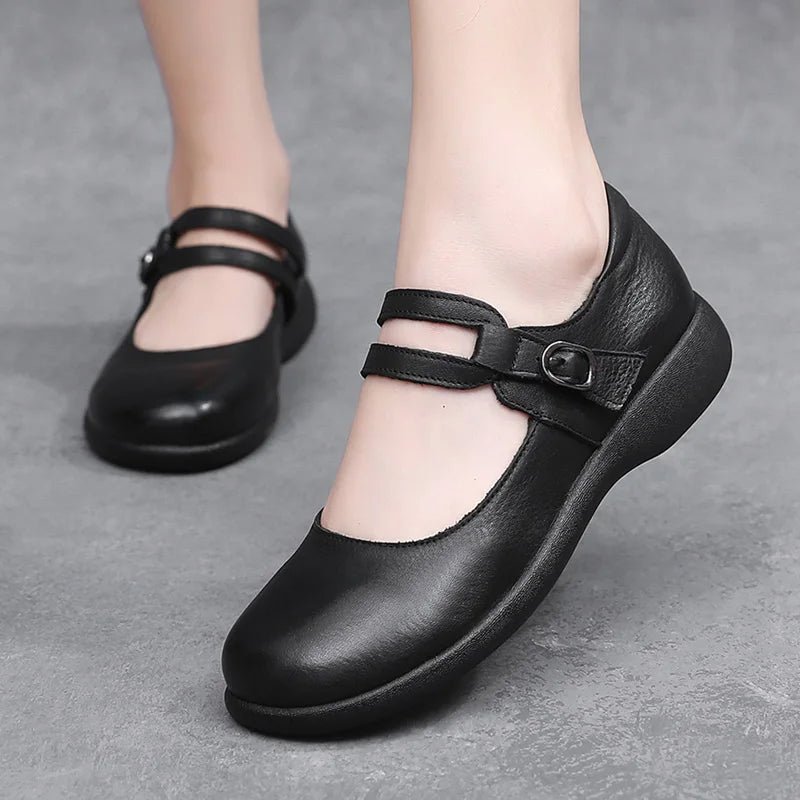 Women's Shoes Round Toe Belt Buckle Ladies Casual Flats Large Size