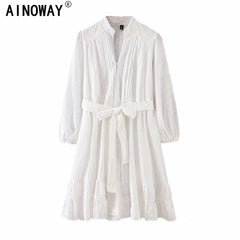 Vintage Chic Women White Lace Bohemian Mini Dresses