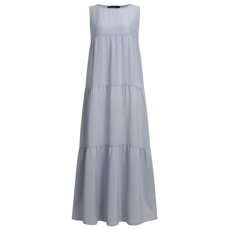 Stylish Ruffle Sundress Solid Summer Dress Casual