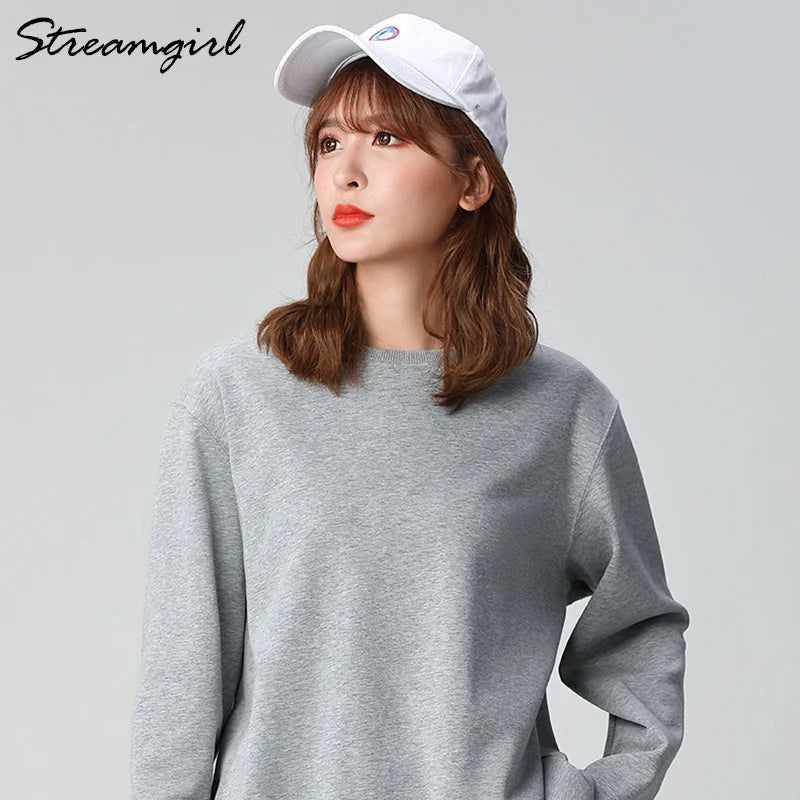 Sweatshirts Top Vintage Oversize Cotton Women Pullovers