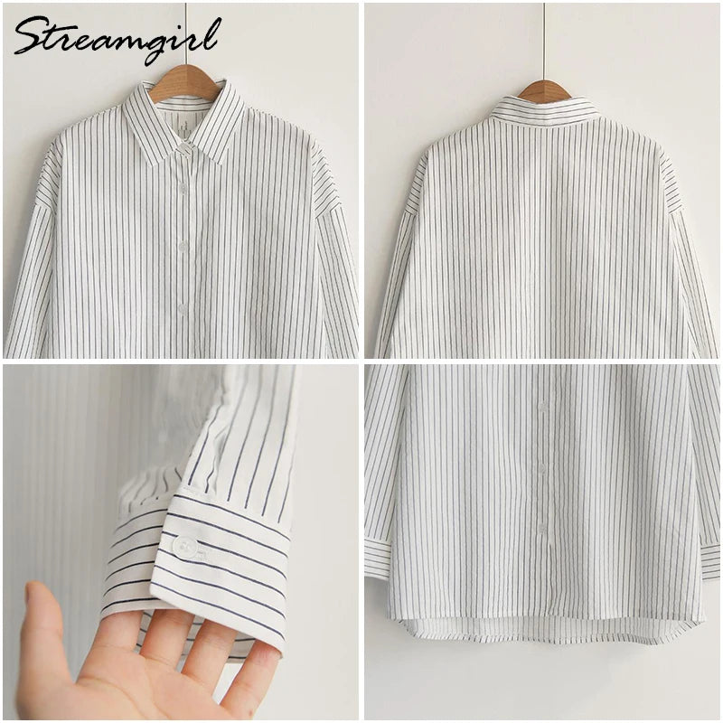 Shirt Blouse Fashion Stripe Office Button Up Shirt Long Sleeve