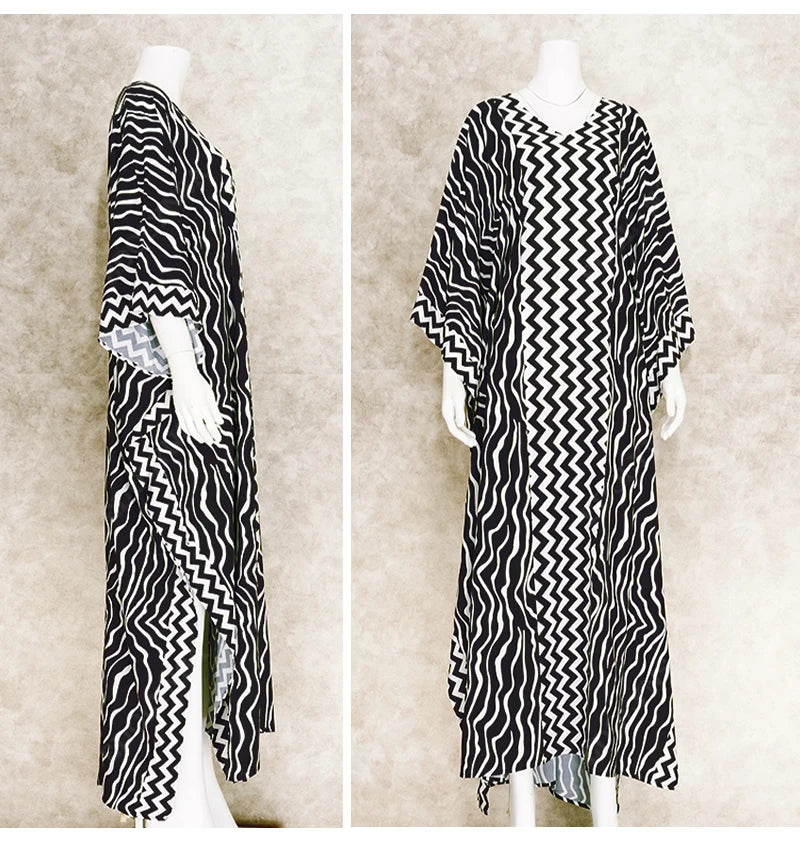 Retro Striped Batwing Sleeve Plus Size Loose Maxi Dress