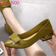 Thick Heel Ladies Pumps Pointed Toe Colorful Square Heels