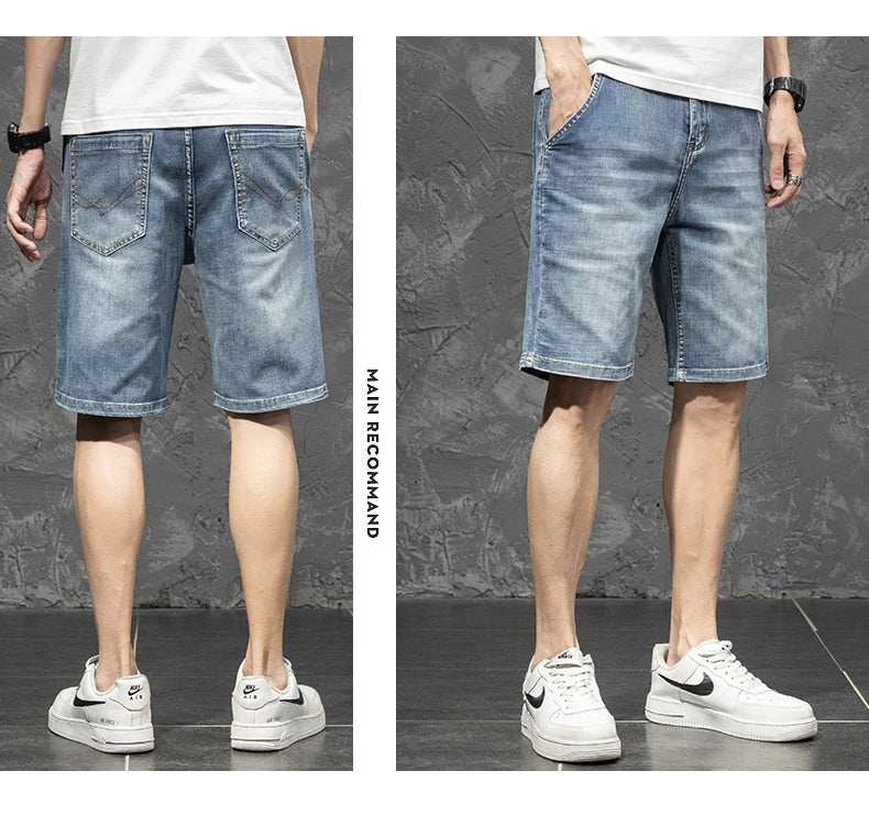 Summer Men's Retro Blue Short Jeans Classic Style Fashion