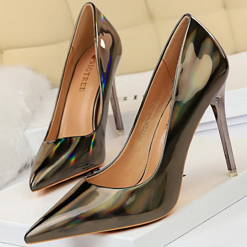 Shoes Pumps Patent Leather High Heels Stiletto Black Women Heels