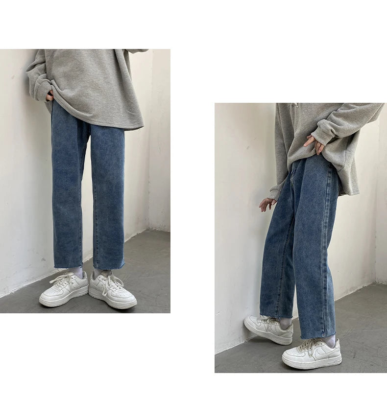 Men's Streetwear Smoky Gray Baggy Jeans Fashion Straight Denim