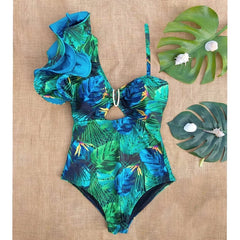 Ruffle Swimwear Single Shoulder One Piece Swimsuit Floral Printed