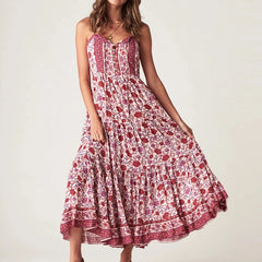 BOHO Gypsy sleeveless rayon floral print sundress maxi strap dress