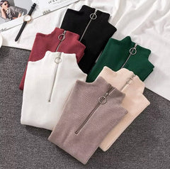 Long Sleeve`Winter Tops For Women Casual Chic Zipper Knitted Sweater