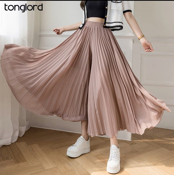 Loose Pleated Chiffon Pants Elastic High Waist Thin Wide Leg Pants