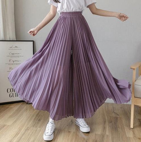 Loose Pleated Chiffon Pants Elastic High Waist Thin Wide Leg Pants